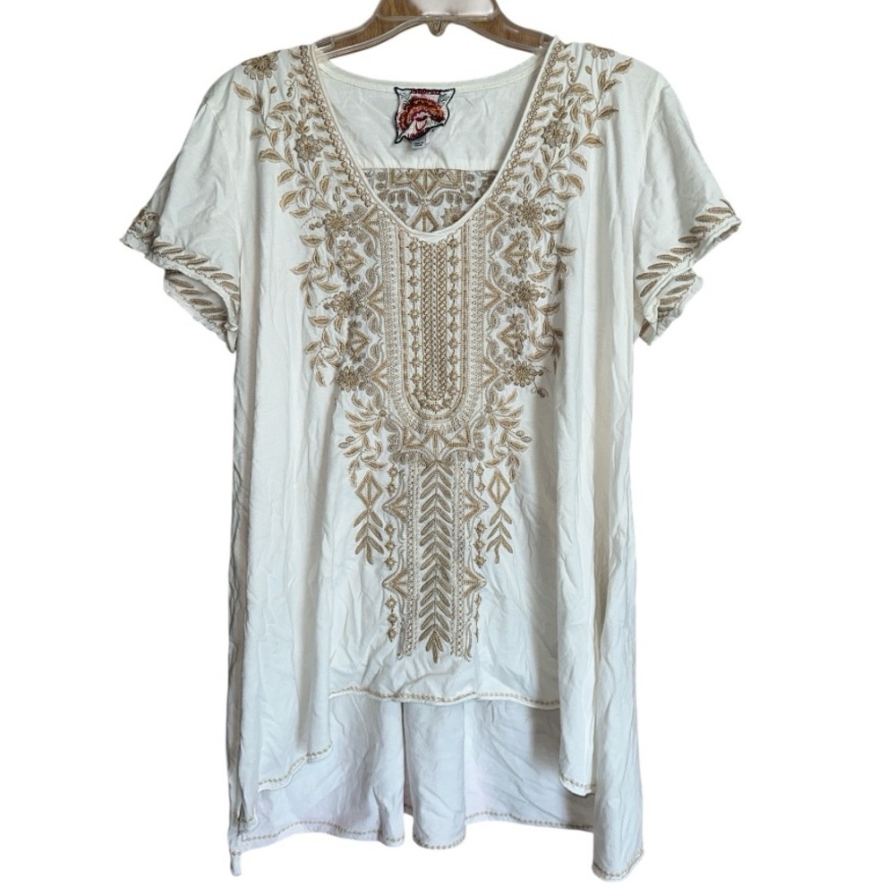 Johnny Was Women’s Embroidered Cream Tunic Top, Large